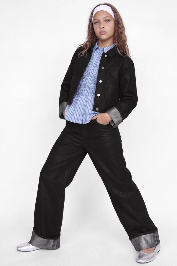 JJXX GIRL spijkerjas met glitters zwart Meisjes Denim Widespread Effen - Foto 3
