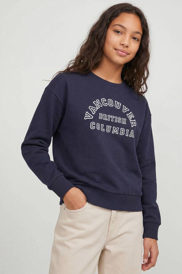 JJXX GIRL sweater met tekst donkerblauw - Foto 3
