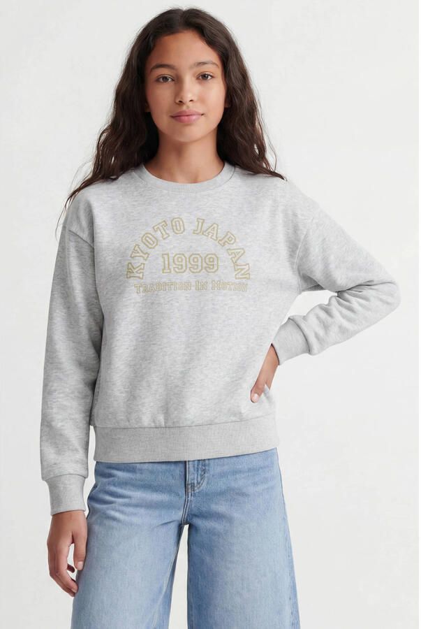 JJXX GIRL sweater met tekst grijs
