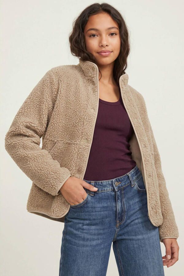 JJXX GIRL teddy jas zand Beige Effen | Jas van - Foto 3