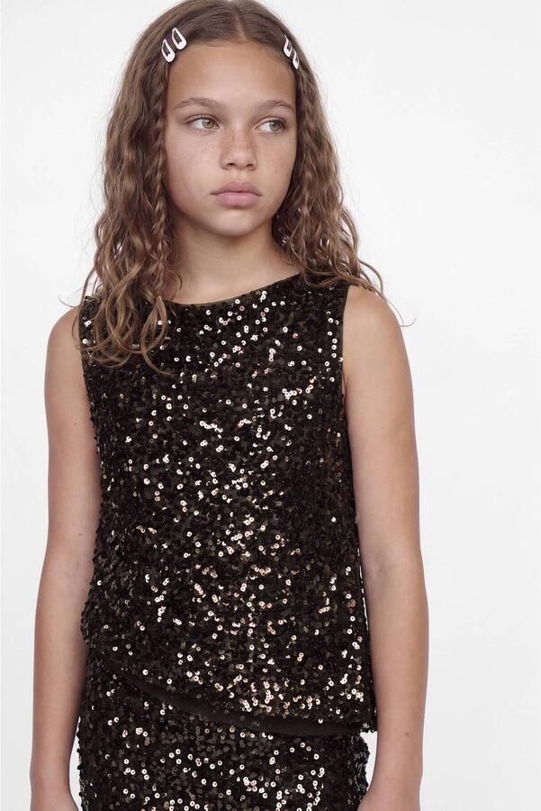 JJXX GIRL top met glitters en pailletten donkerrood Meisjes Polyester Watervalhals