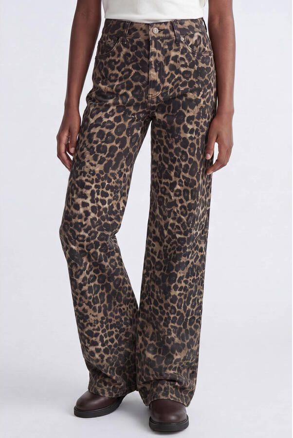JJXX GIRL wide leg casual broek met panterprint bruin