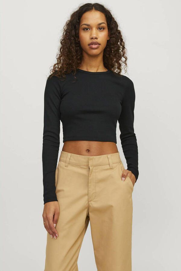 JJXX cropped ribgebreide longsleeve JXFELINE zwart