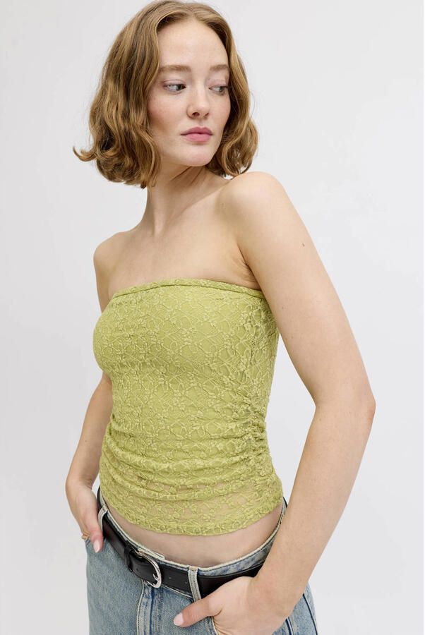 JJXX kanten gebloemde strapless top groen - Foto 2
