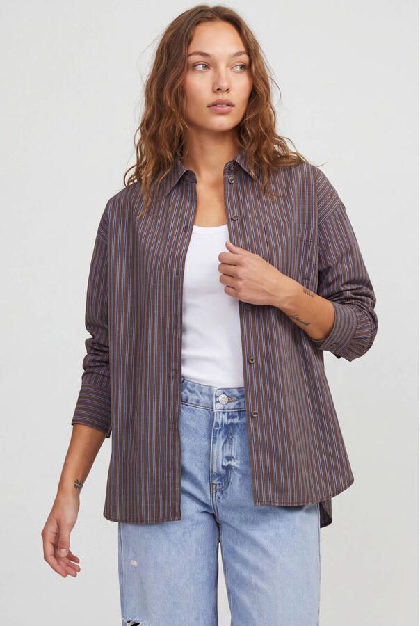 JJXX rechtvallende geruite blouse bruin