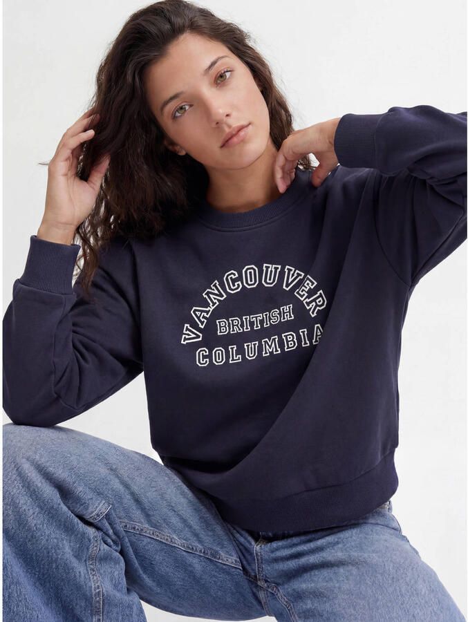 JJXX rechtvallende sweater met tekst donkerblauw