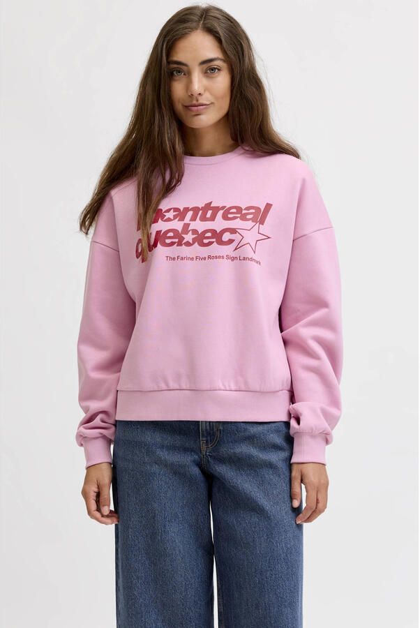 JJXX rechtvallende sweater met tekst roze