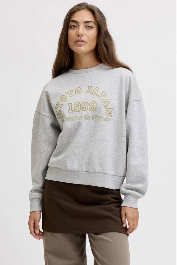 JJXX rechtvallende sweater met tekstprint lichtgrijs