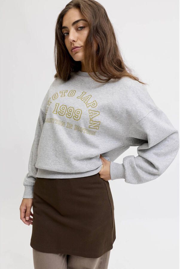 JJXX rechtvallende sweater met tekstprint lichtgrijs - Foto 2
