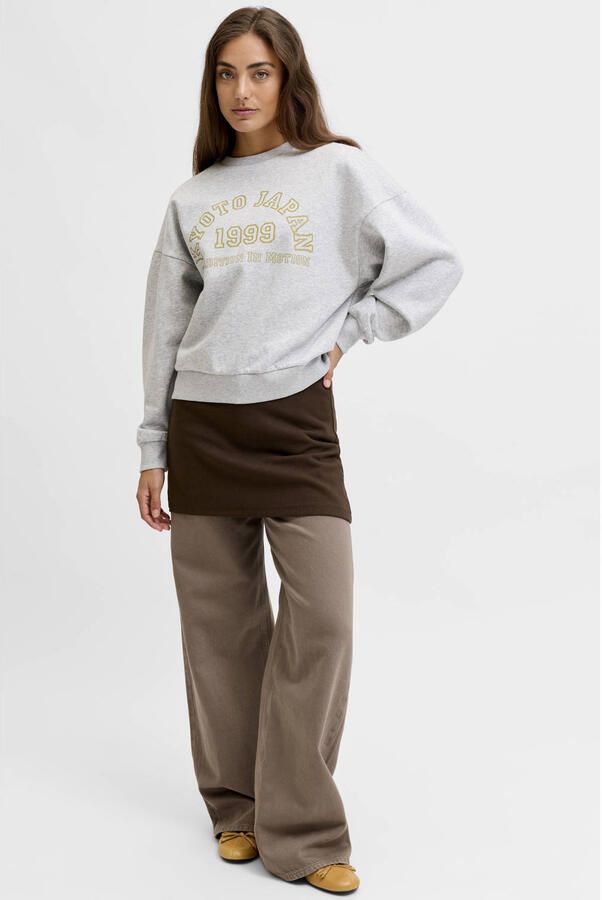 JJXX rechtvallende sweater met tekstprint lichtgrijs - Foto 3