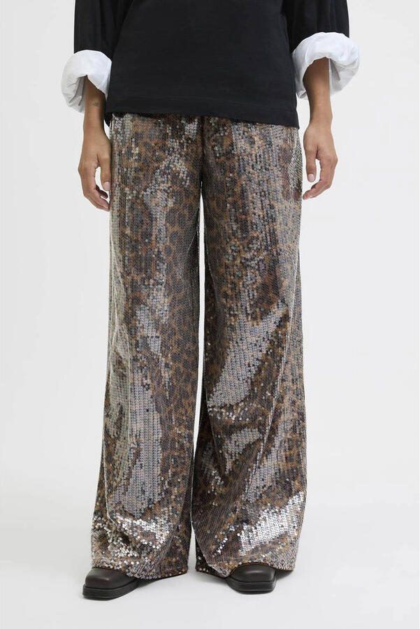 JJXX relaxed regular waist casual broek met panterprint bruin met pailletten