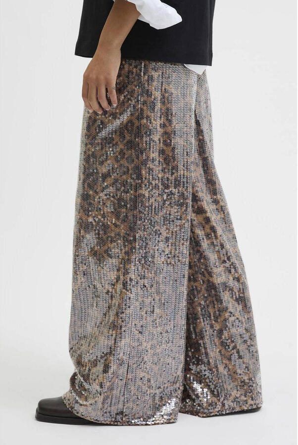 JJXX relaxed regular waist casual broek met panterprint bruin met pailletten - Foto 3