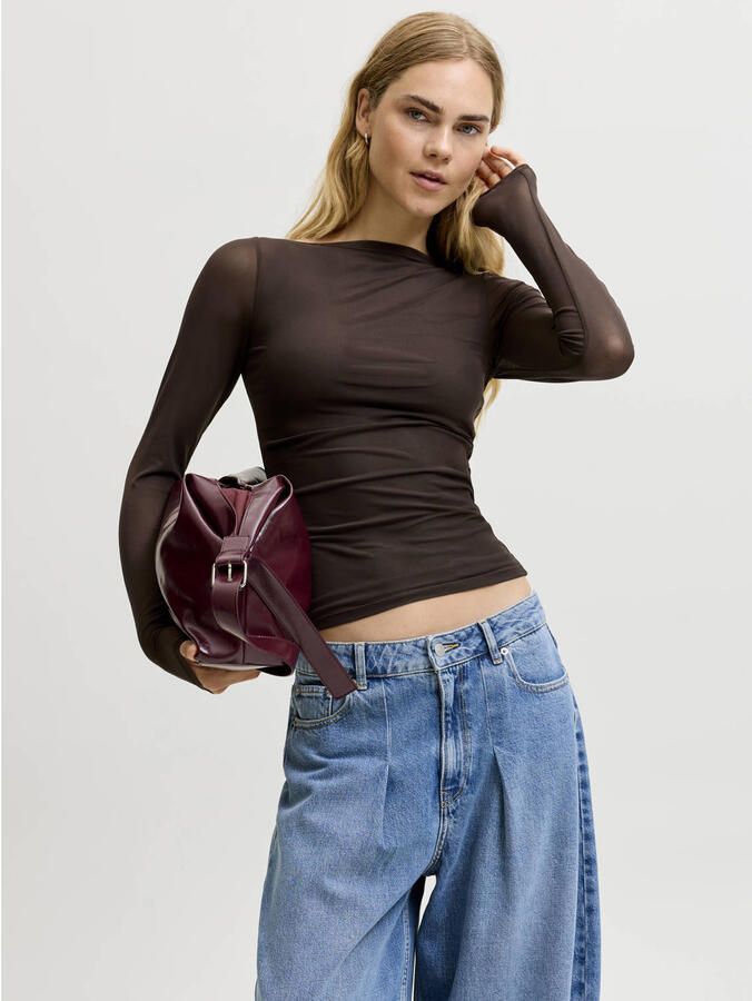 JJXX slim fit top donkerbruin