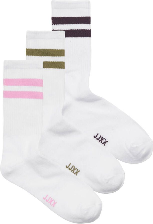 JJXX sokken JXBASIC set van 3 wit donkerrood
