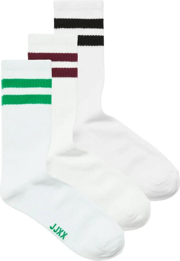 JJXX sokken JXBASIC wit groen (set van 3)