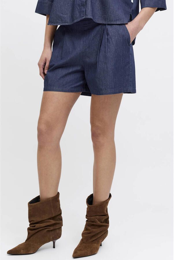 JJXX straight fit denim short met plooien donkerblauw