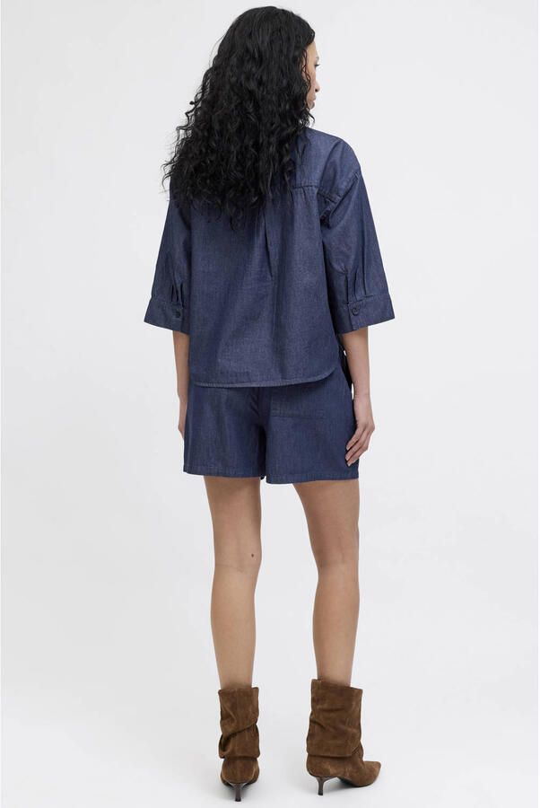 JJXX straight fit denim short met plooien donkerblauw - Foto 2