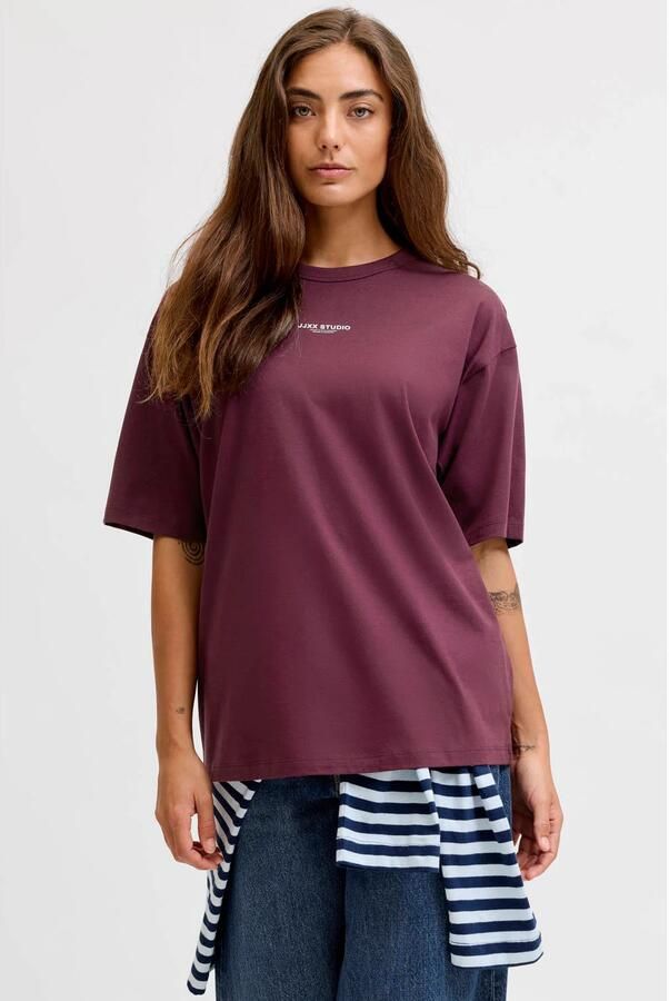 JJXX T-shirt met tekst donkerrood
