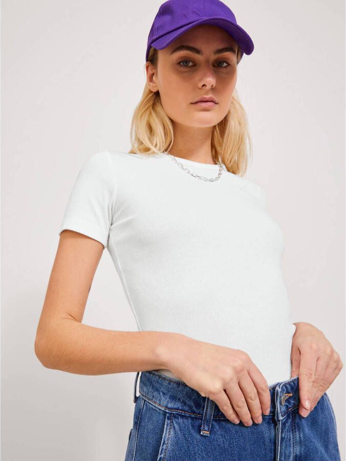 JJXX T-shirt met geribde ronde hals model 'FRANKIE'