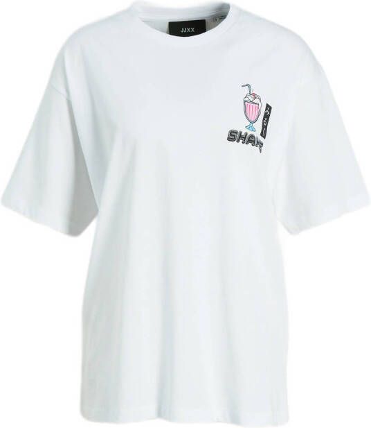 JJXX T-shirt JXLUCIA met printopdruk wit roze