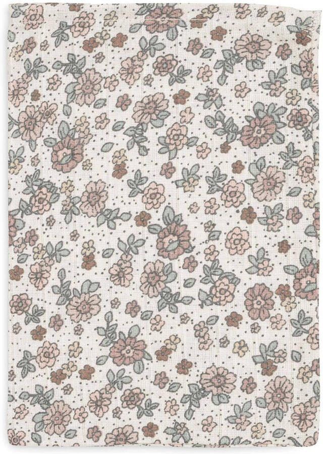 Jollein hydrofiel washandje 15x20cm Retro Flowers set van 3 oudroze Hydrofiele washandjes - Foto 2