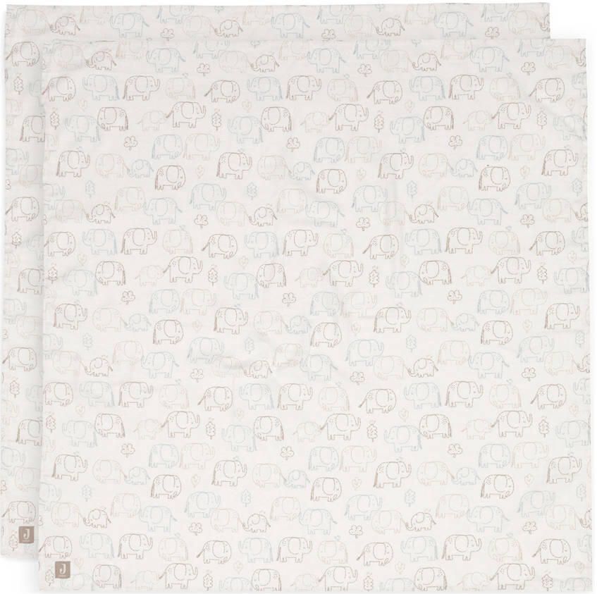 Jollein hydrofiele doek large Elephant Tales wit beige (set van 2)