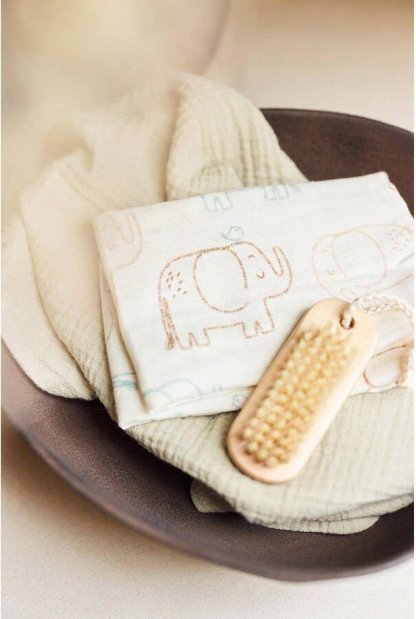 Jollein hydrofiele doek large Elephant Tales wit beige (set van 2) - Foto 3