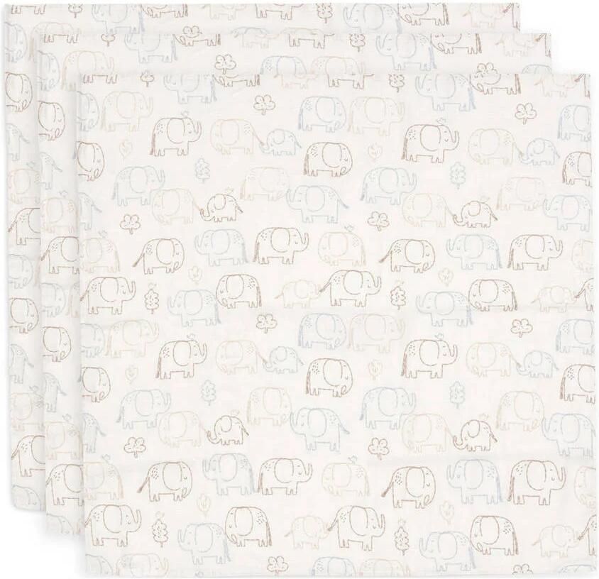 Jollein hydrofiele doek small Elephant Tales wit beige (set van 3)