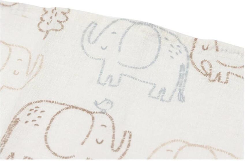 Jollein hydrofiele doek small Elephant Tales wit beige (set van 3) - Foto 3