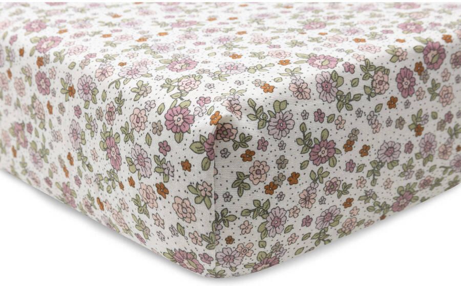 Jollein katoenen jersey ledikant hoeslaken 60x120cm Retro Flowers Roze