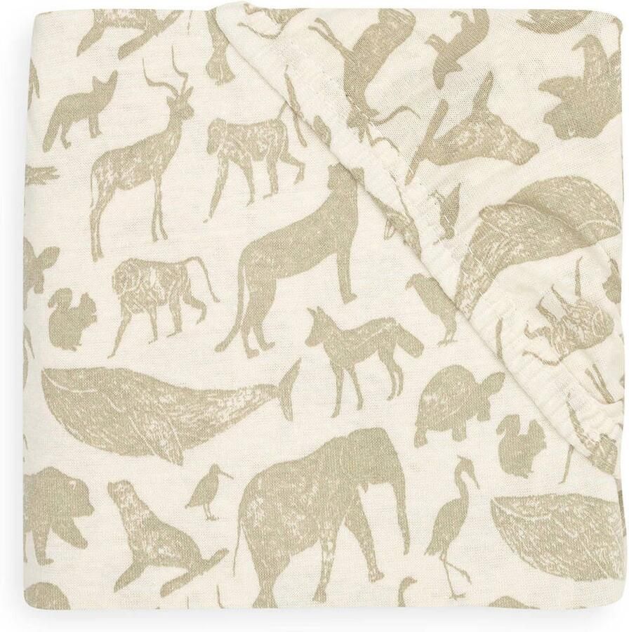 Jollein katoenen jersey ledikant hoeslaken 70x140cm Animals Olive Green Groen - Foto 2