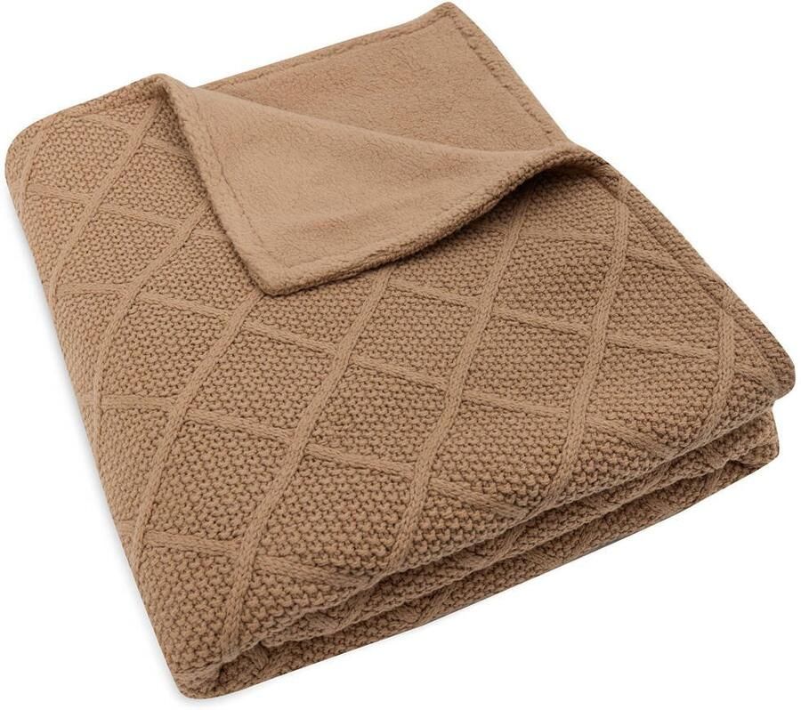 Jollein ledikant deken Check Knit Biscuit Teddy Fleece