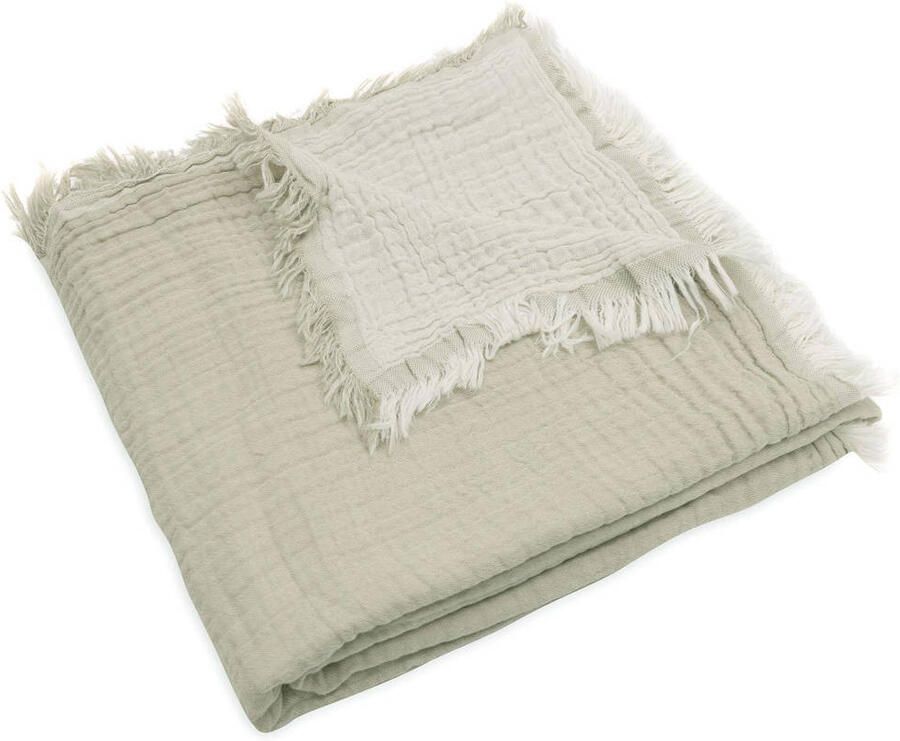 Jollein ledikantdeken 120x120cm Fringe Olive Green Ivory Babydeken Groen