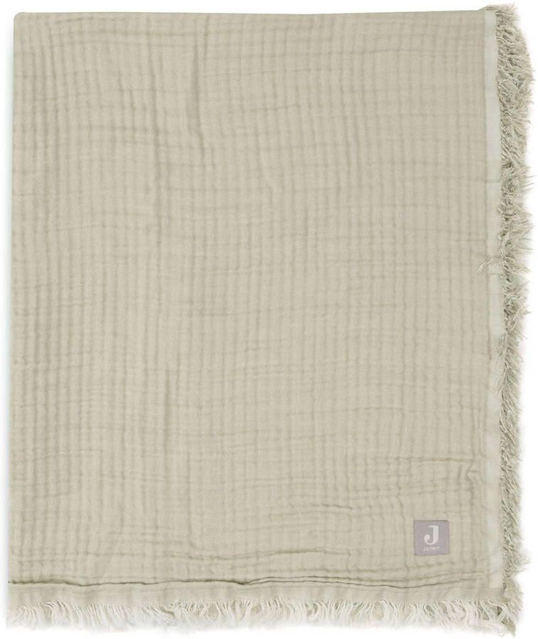 Jollein ledikantdeken 120x120cm Fringe Olive Green Ivory Babydeken Groen - Foto 2