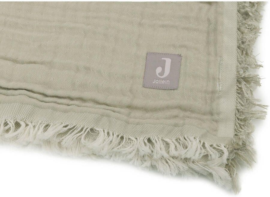 Jollein ledikantdeken 120x120cm Fringe Olive Green Ivory Babydeken Groen - Foto 3