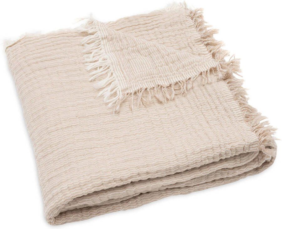 Jollein ledikantdeken Fringe Stripe Biscuit Ivory