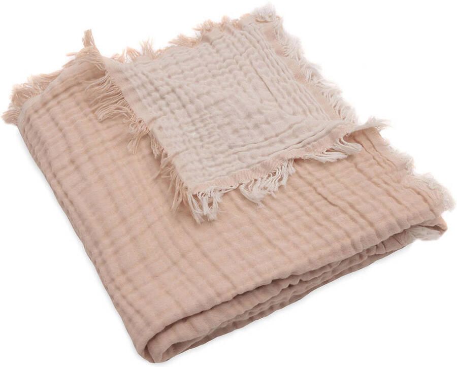 Jollein leidkantdeken 120x120cm Fringe Moonstone Ivory Babydeken Geel Effen