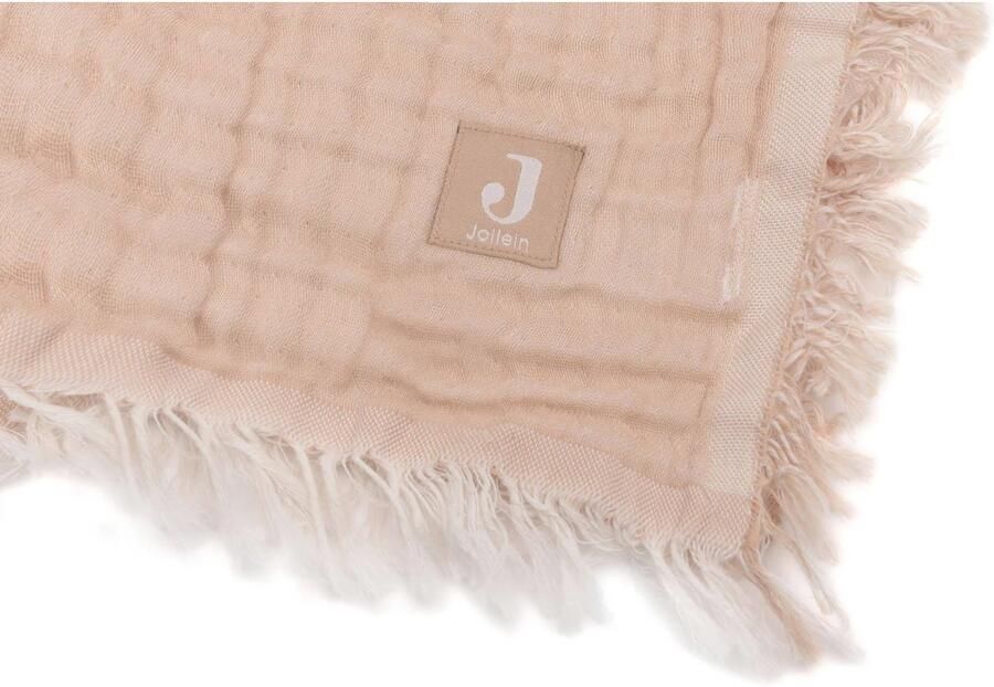 Jollein leidkantdeken 120x120cm Fringe Moonstone Ivory Babydeken Geel Effen - Foto 3