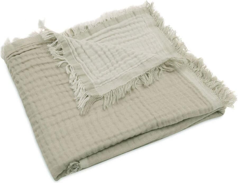 Jollein wiegdeken Fringe Olive Green Ivory Babydeken Groen Effen