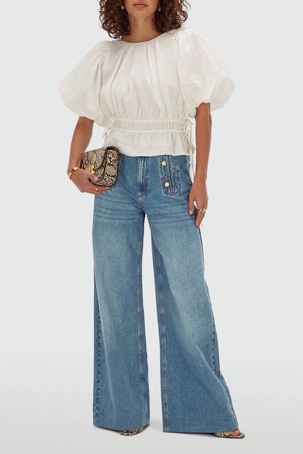 JOSH V blouse met linnen ecru