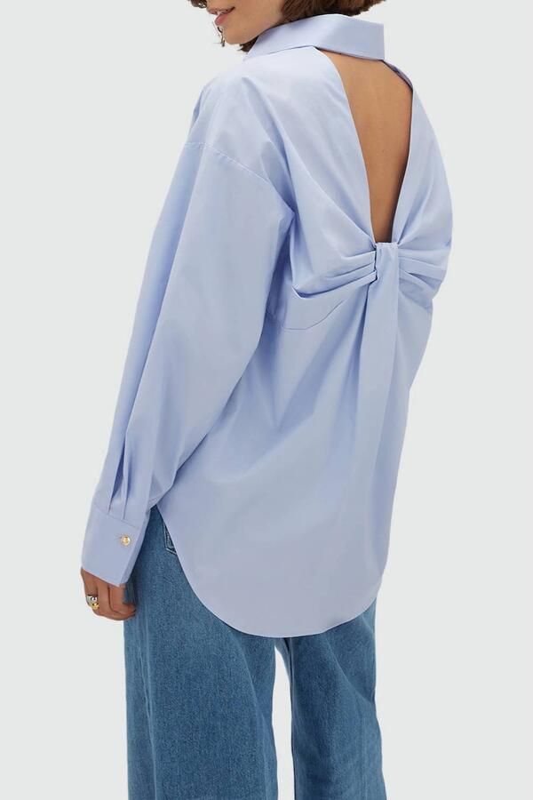 JOSH V blouse met open rug blauw - Foto 3