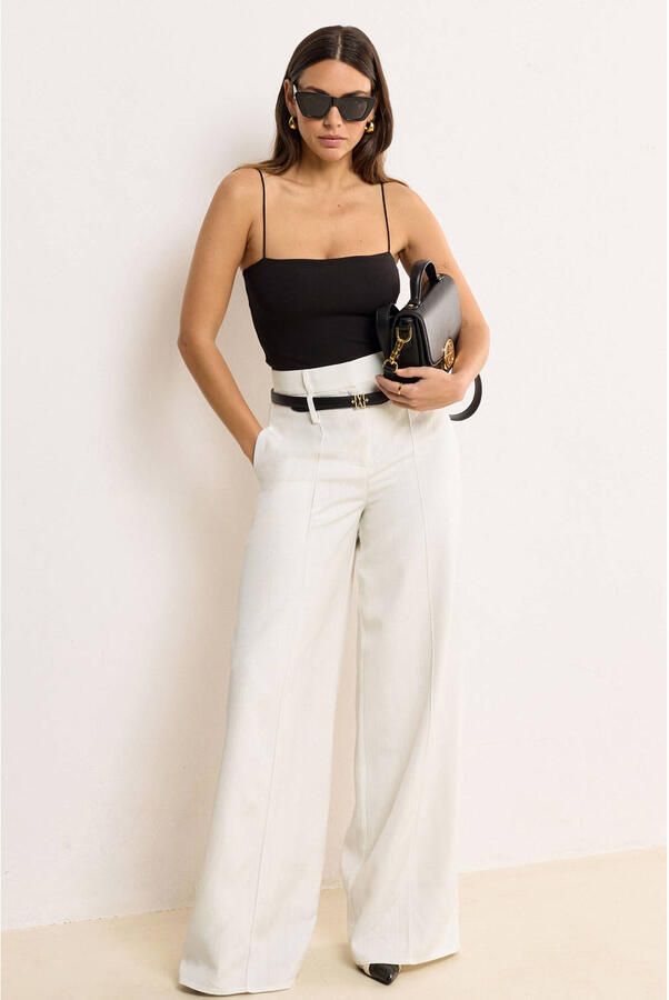 JOSH V broek met hoge taille en wide leg ecru - Foto 5