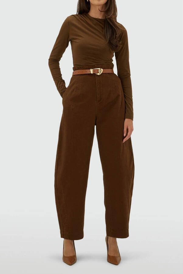 JOSH V denim barrel broek met ceintuur donkerbruin