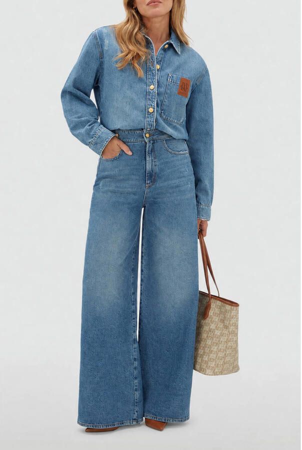 JOSH V denim blouse met slijtage lichtblauw