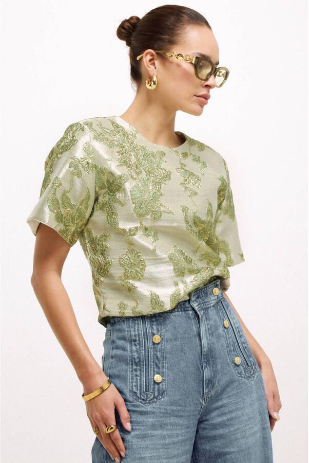 JOSH V gebloemde top met glitters groen