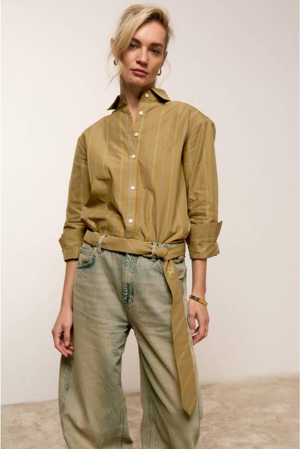 JOSH V gestreepte blouse camel