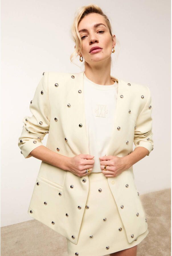 JOSH V getailleerde blazer met studs lichtgeel - Foto 3