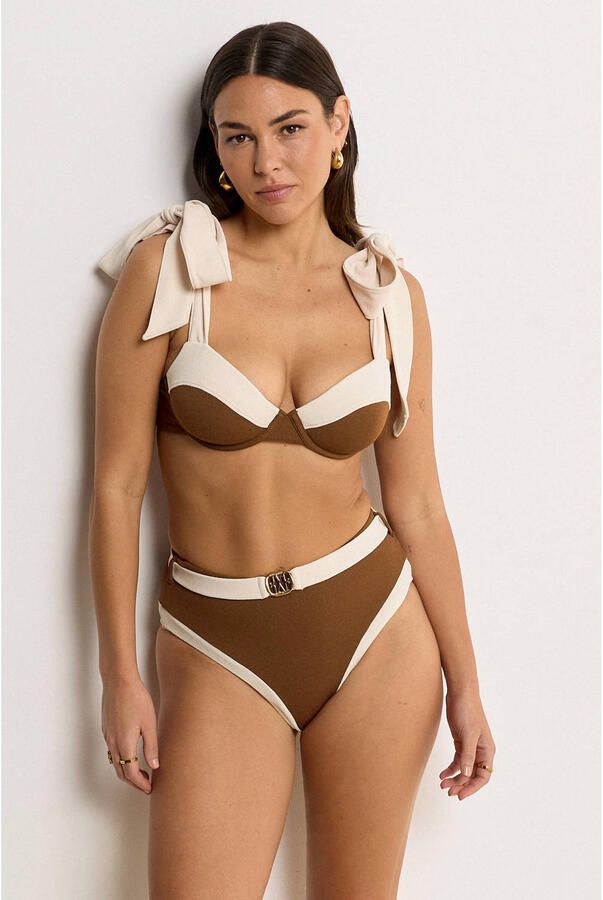 JOSH V high waist bikinibroekje Solange bruin ecru