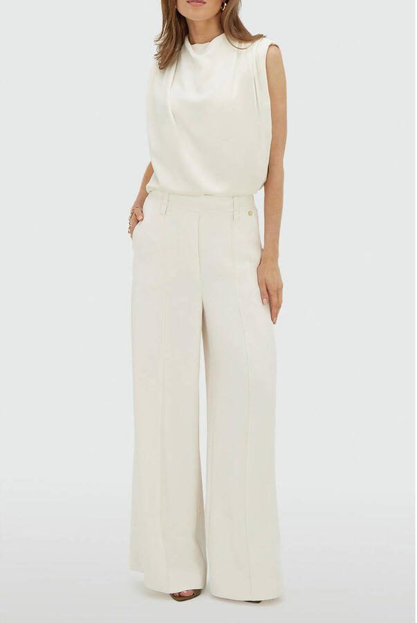 JOSH V high waist wide leg broek ecru