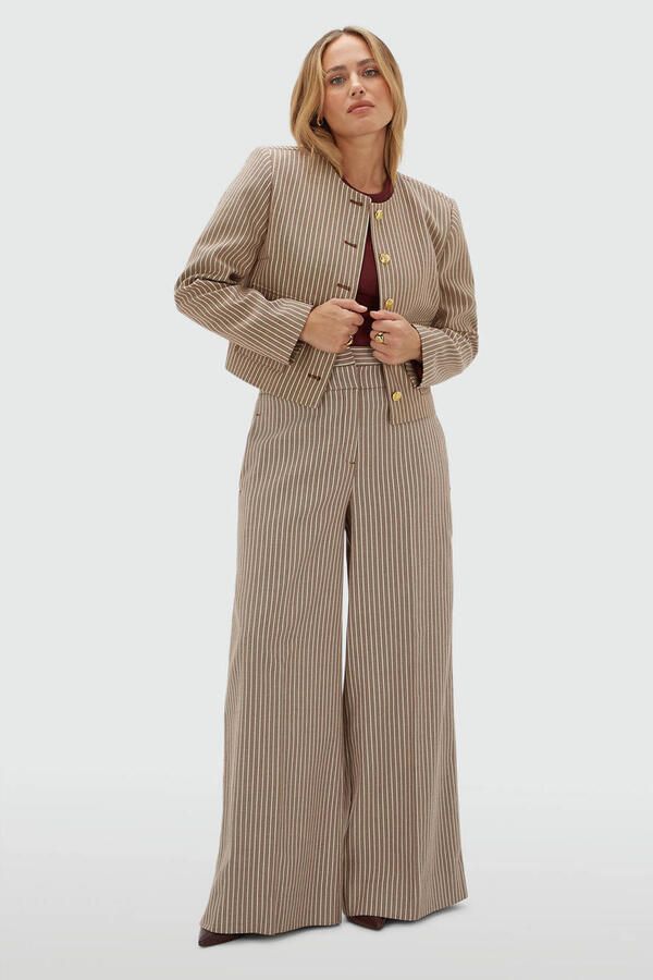 JOSH V high waist wide leg gestreepte broek bruin